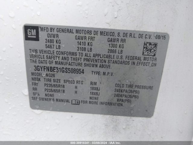 3GYFNBE31GS508954 Cadillac Srx Luxury Collection
