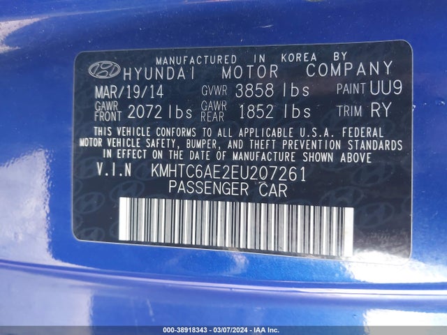 Hyundai Veloster Turbo W/black 2014 KMHTC6AE2EU207261 Image 9