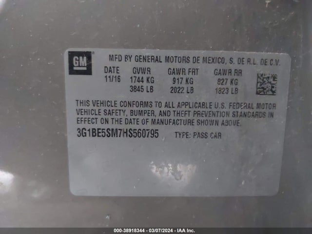 Chevrolet Cruze Lt Auto 2017 3G1BE5SM7HS560795 Image 9