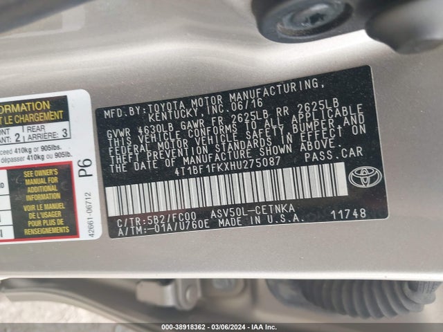 Toyota CAMRY LE 2017 4T1BF1FKXHU275087 Image 9