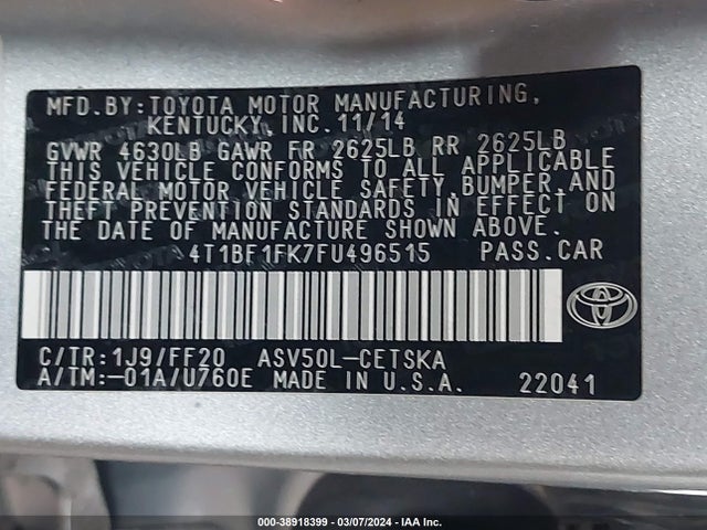 Toyota CAMRY SE 2015 4T1BF1FK7FU496515 Image 8