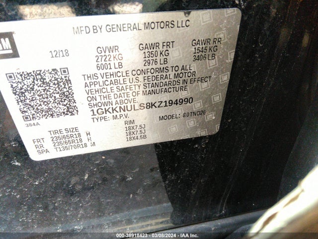GMC Acadia Slt-1 2019 1GKKNULS8KZ194990 Image 9