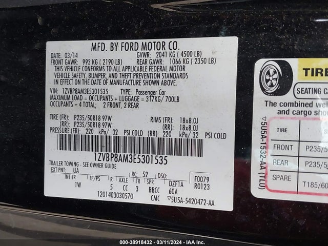 Ford Mustang V6 2014 1ZVBP8AM3E5301535 Image 9