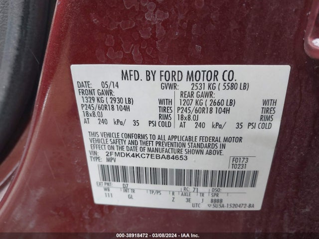 Ford Edge Limited 2014 2FMDK4KC7EBA84653 Image 9