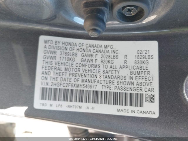 Honda Civic Lx 2021 2HGFC2F6XMH546977 Image 9