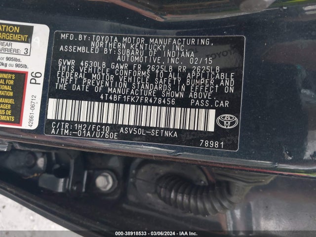 Toyota CAMRY LE 2015 4T4BF1FK7FR478456 Image 9