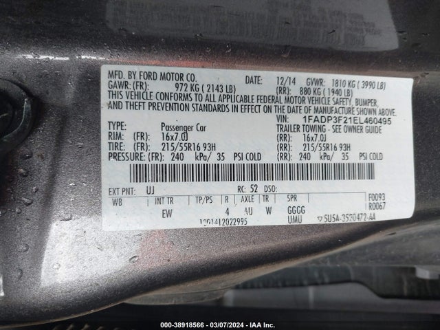 Ford FOCUS SE 2014 1FADP3F21EL460495 Image 9