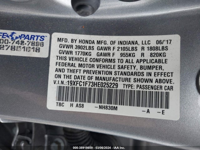 Honda Civic Ex-l 2017 19XFC1F73HE025229 Image 9