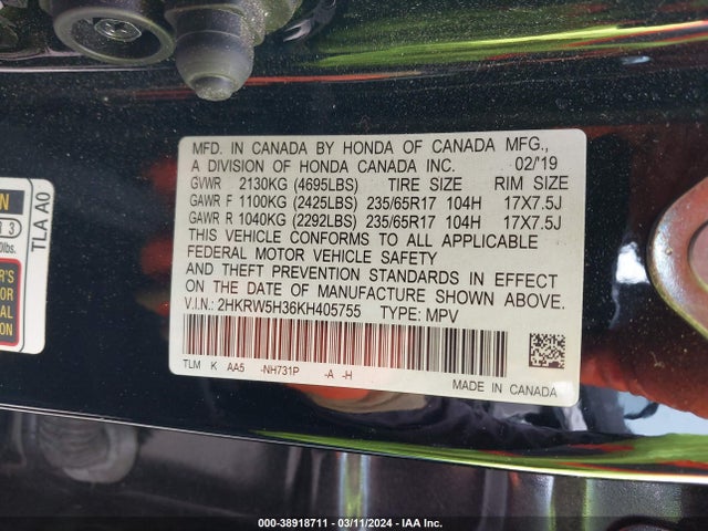Honda CR-V LX 2019 2HKRW5H36KH405755 Image 9