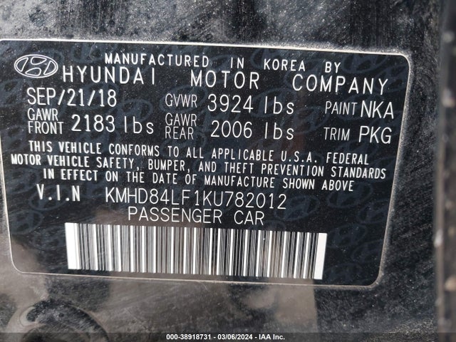 Hyundai Elantra Limited 2019 KMHD84LF1KU782012 Image 9