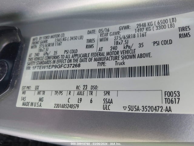 Ford F-150 Xlt 2016 1FTEW1EP9GFC37268 Image 9