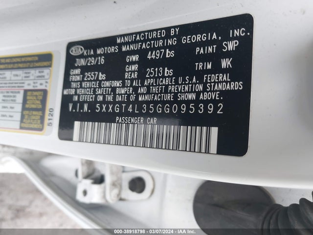KIA Optima Lx 2016 5XXGT4L35GG095392 Image 9