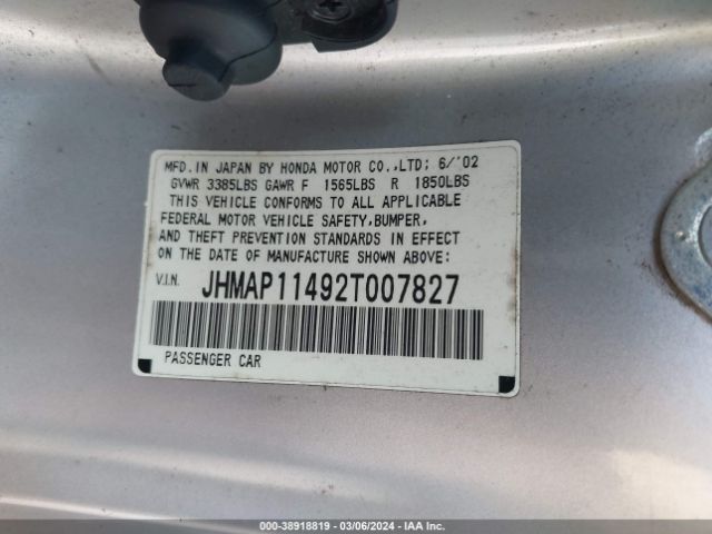 2002 HONDA S2000 JHMAP11492T007827 Photo 8