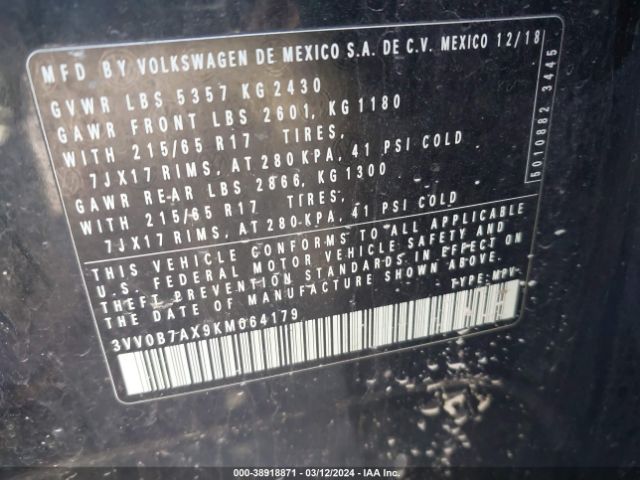 3VV0B7AX9KM064179 Volkswagen Tiguan 2.0t S