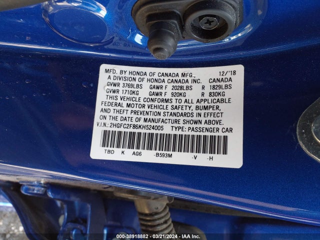 Honda Civic Sport 2019 2HGFC2F86KH524005 Image 9