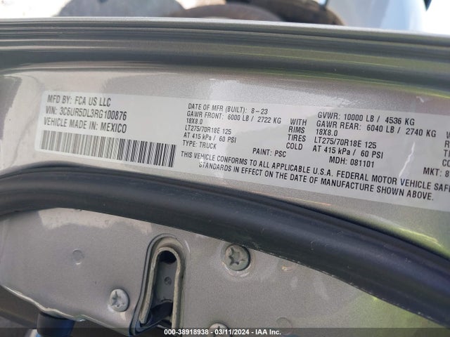 2024 RAM 2500 BIG HORN 4X4 6'4 BOX VIN: 3C6UR5DL3RG100876