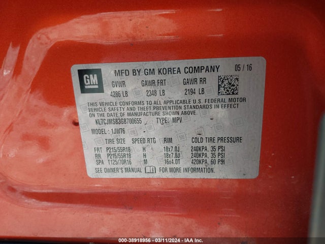 Chevrolet TRAX LTZ 2016 KL7CJMSB3GB700655 Image 9
