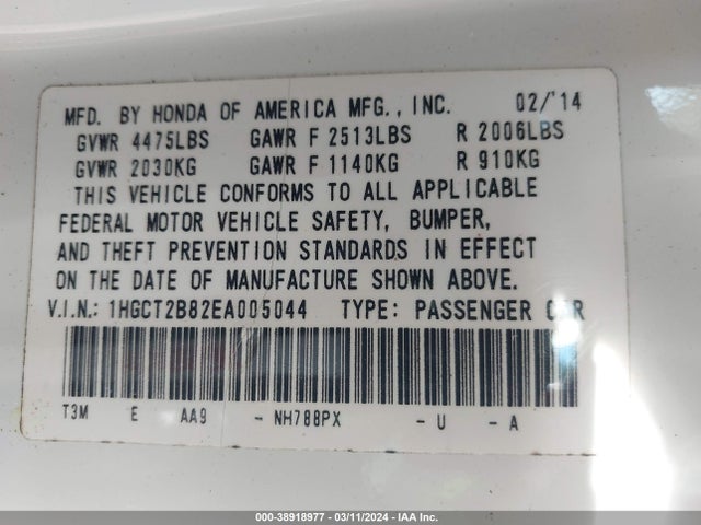 Honda Accord Ex-l V-6 2014 1HGCT2B82EA005044 Image 9