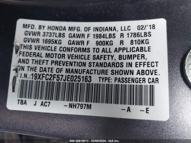 Honda Civic Lx 2018 19XFC2F57JE025163 Image 9