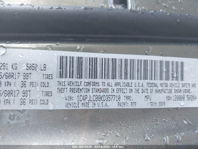 1C4PJLCB8KD357710 Jeep Cherokee Latitude Fwd