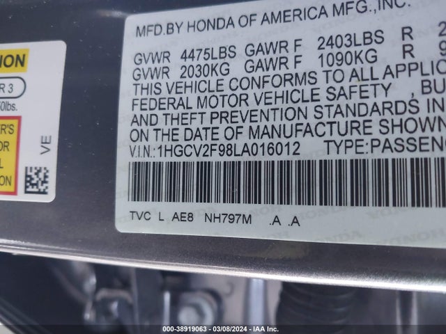 Honda Accord Touring 2020 1HGCV2F98LA016012 Image 9