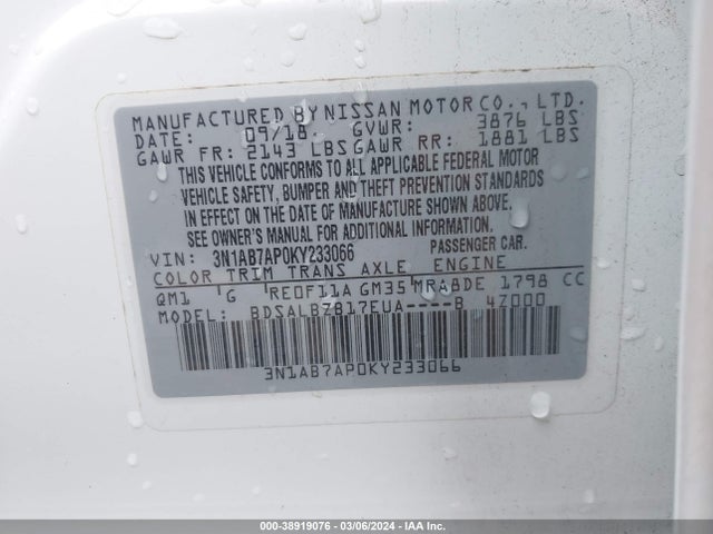 Nissan SENTRA S 2019 3N1AB7AP0KY233066 Image 9