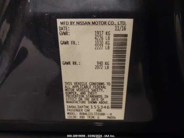 Nissan Altima 2.5 Sv 2017 1N4AL3AP7HC155346 Image 9
