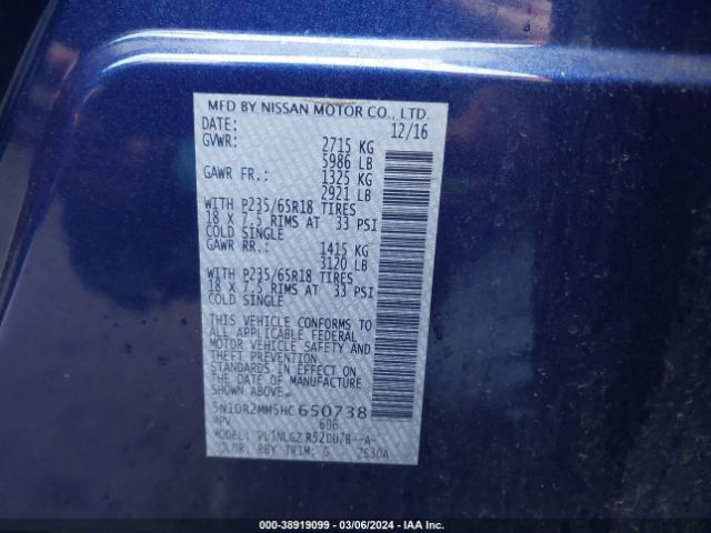 5N1DR2MM5HC650738 Nissan Pathfinder Sl