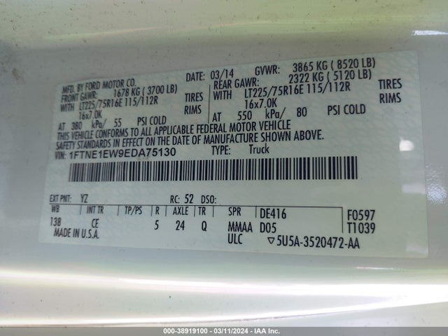 Ford E-150 Commercial 2014 1FTNE1EW9EDA75130 Image 9