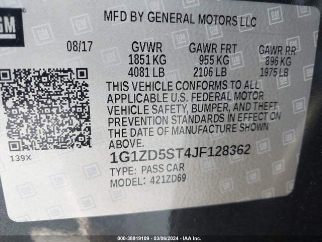 Chevrolet MALIBU LT 2018 1G1ZD5ST4JF128362 Image 9