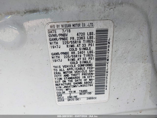 Nissan Rogue Sl 2018 JN8AT2MV1JW352794 Image 9