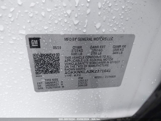 GMC Acadia Sle-1 2019 1GKKNKLA2KZ271641 Image 9
