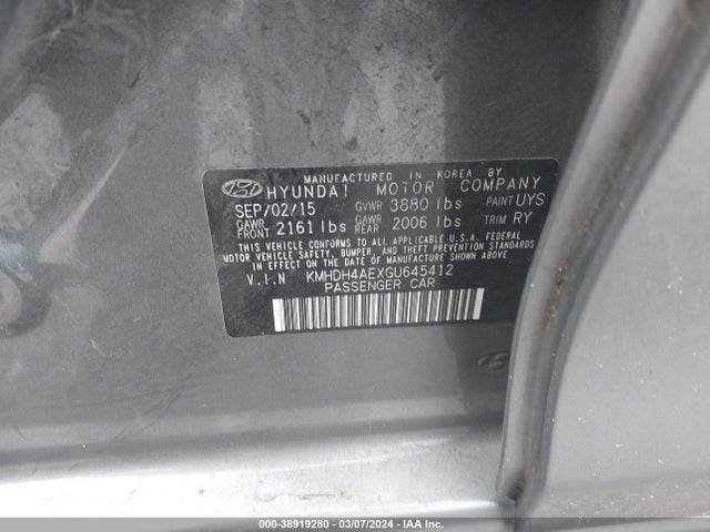 Hyundai Elantra Value Edition 2016 KMHDH4AEXGU645412 Image 9