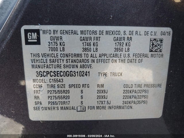 Chevrolet Silverado 1500 1lz 2016 3GCPCSEC0GG310241 Image 9