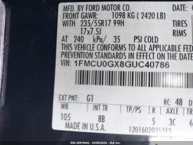 Ford ESCAPE SE 2016 1FMCU0GX8GUC40786 Image 9