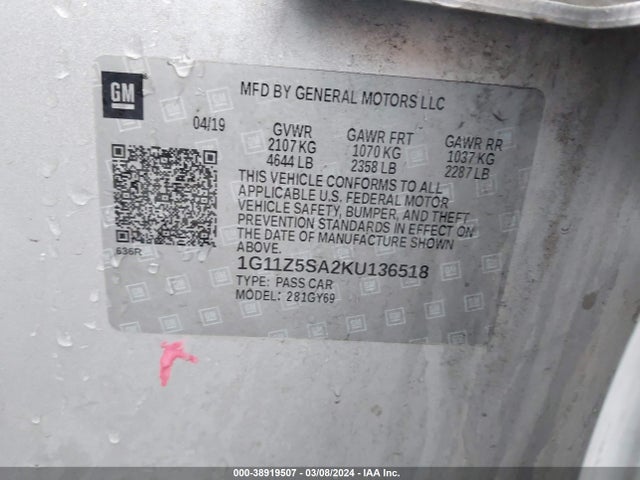 Chevrolet IMPALA LT 2019 1G11Z5SA2KU136518 Image 9