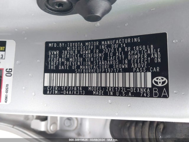 Toyota Corolla Le Plus 2015 5YFBURHE0FP197171 Image 9