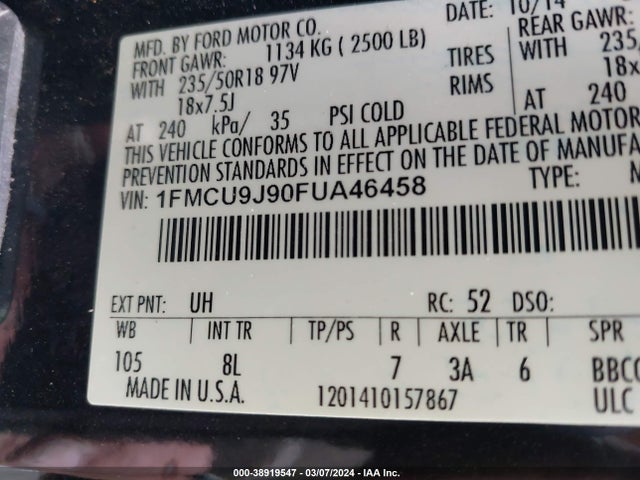 Ford Escape Titanium 2015 1FMCU9J90FUA46458 Image 9