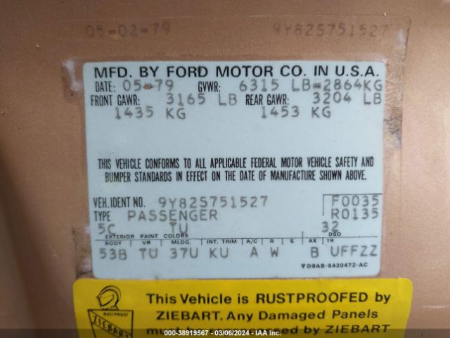 1979 LINCOLN CONTINENTAL 9Y82S751527       Photo 8