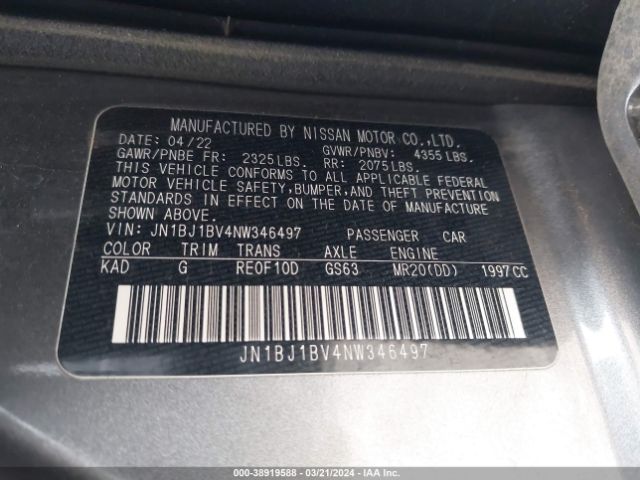 JN1BJ1BV4NW346497 Nissan Rogue Sport Sv Fwd Xtronic Cvt