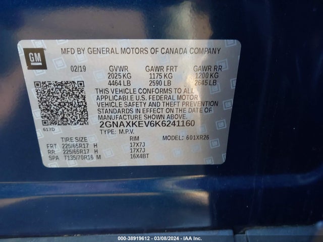 Chevrolet EQUINOX LT 2019 2GNAXKEV6K6241160 Image 9