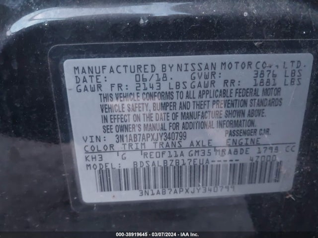 Nissan SENTRA S 2018 3N1AB7APXJY340799 Image 9