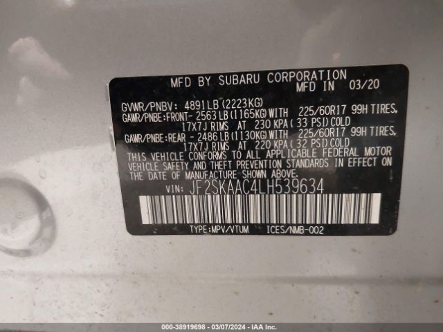 JF2SKAAC4LH539634 Subaru Forester