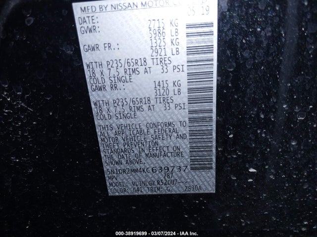 Nissan Pathfinder Sl 2019 5N1DR2MM4KC639737 Image 9
