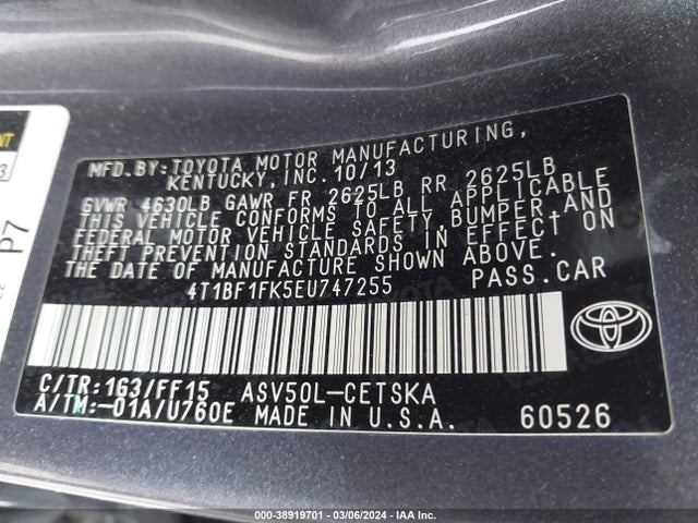 Toyota CAMRY SE 2014 4T1BF1FK5EU747255 Image 9