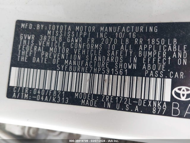 Toyota COROLLA LE 2017 5YFBURHE7HP591561 Image 9