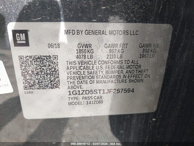 Chevrolet MALIBU LT 2018 1G1ZD5ST1JF257594 Image 9