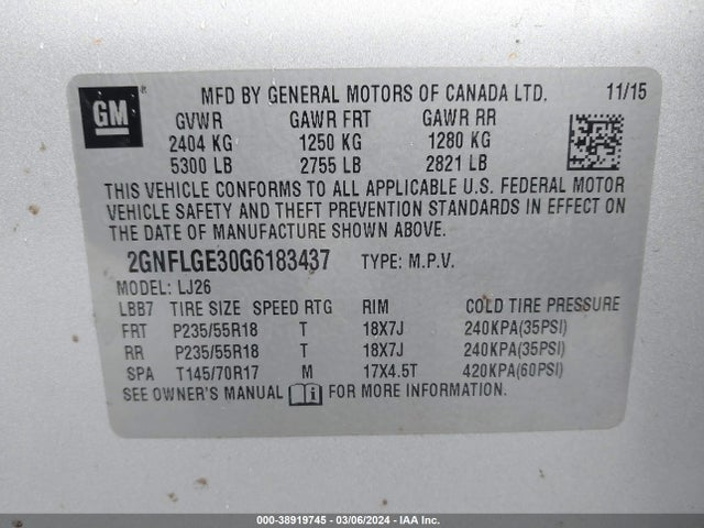 Chevrolet Equinox Ltz 2016 2GNFLGE30G6183437 Image 9
