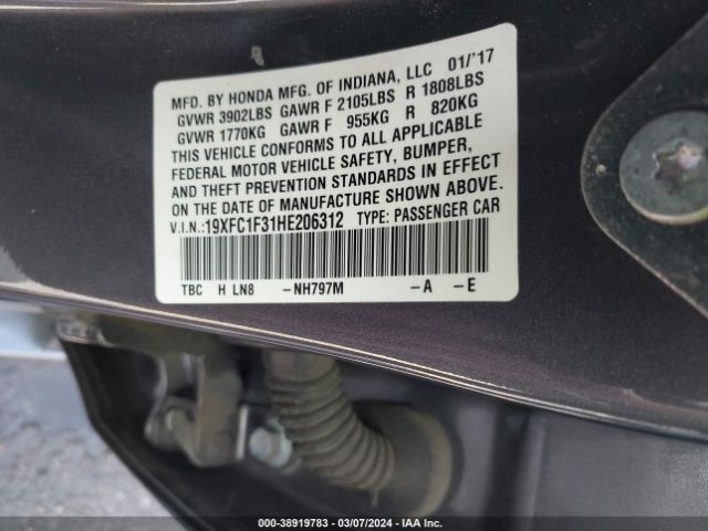 19XFC1F31HE206312 Honda Civic Ex-t