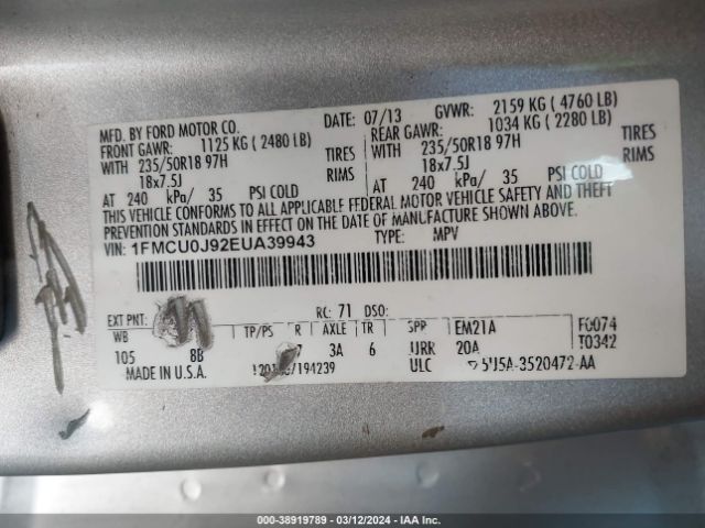 1FMCU0J92EUA39943 Ford Escape Titanium